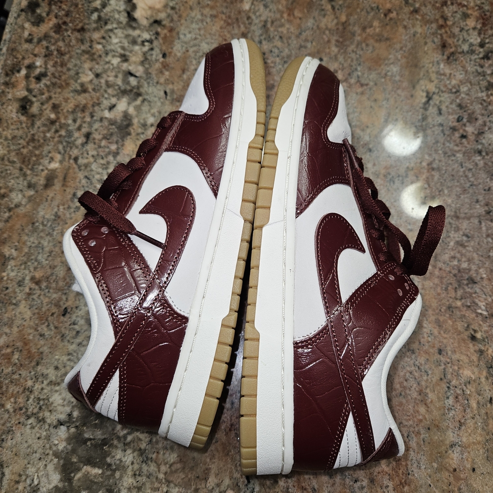 Nike Dunks Low Lx White and Burgundy Sneakers Glossy Dark Team Red Croc Size 9 - Picture 9 of 12